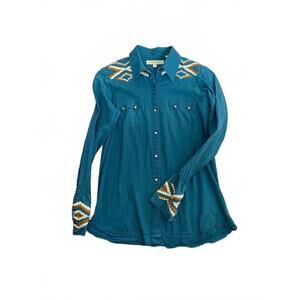 Stetson Turquoise Teal Embellished Western Snap Shirt Size S